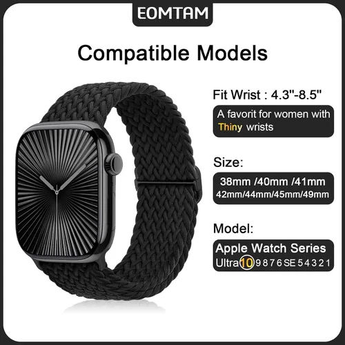 Vista 2 de 5 Pack de Correas Trenzadas Elásticas Compatibles con Bandas de Apple Watch para Mujeres y Hombres 38mm 40mm 41mm 42mm 44mm 45mm 46mm 49mm, Correas