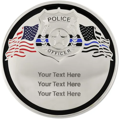 Vista 6 de PinMart Moneda de desafío personalizada grabable de línea azul delgada para aplicación de la ley, Metal