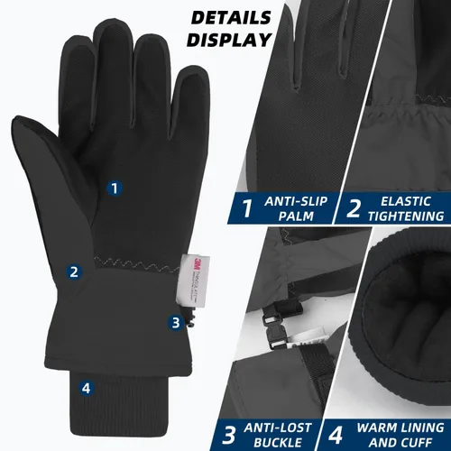 Vista 30 de AMYIPO - Guantes de invierno para niños y niñas, ideales para esquí, nieve, snowboard