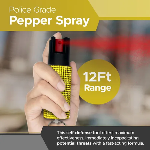 Vista 3 de FURY Spray de Pimienta con Pedrería - Alcance de 12 Pies, Máxima Potencia, Identificador de Tinte UV, Anti-Goteo y Anti-Disparo Accidental, Llavero