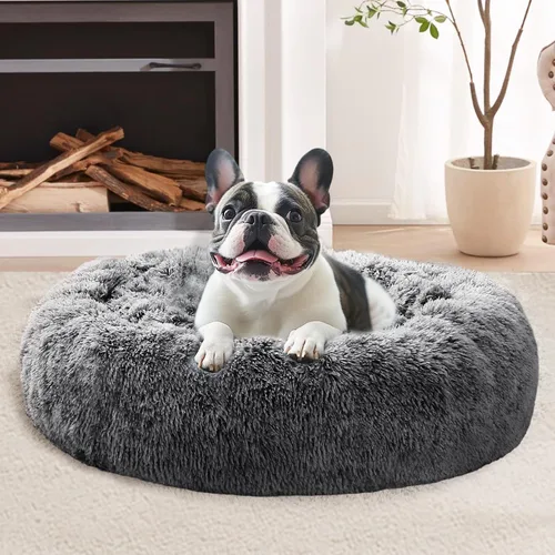 Vista 49 de JOLLYVOGUE - Cama calmante para perros y gatos pequeños y medianos, antiansiedad, redonda, suave, acogedora con parte inferior antideslizante