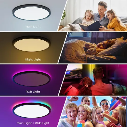Vista 5 de Annaror Lámpara de techo LED RGB de montaje empotrado con control remoto, lámpara de techo de 12 pulgadas con retroiluminación que cambia