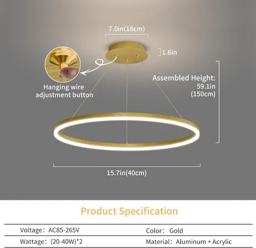 Vista 3 de Mikeru Lámpara LED moderna, lámpara colgante de techo con control remoto de 3000 a 6500 K, luz de temperatura de color ajustable para sala de estar