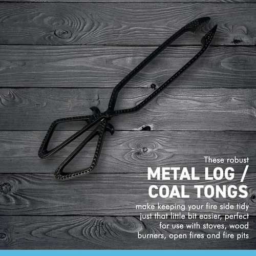 Vista 2 de Pinzas de metal para troncos y carbón para chimenea, chimenea, chimenea, hoguera, horno de pizza, fuego interior y exterior, póker para quemador