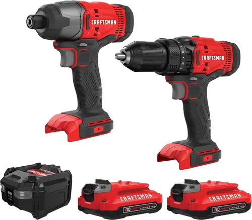 Vista 11 de CRAFTSMAN V20 Cordless Drill Driver and Impact Driver, 2 x 2Ah Lithium Ion Battery and Charger, Two Power Tools, 1700 RPM 1/2 In. Electric Drill