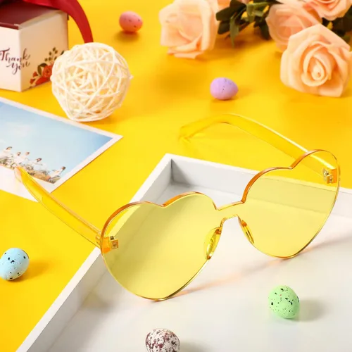 Vista 5 de Maxdot - Lentes de sol transparentes sin marco con forma de corazón para fiestas