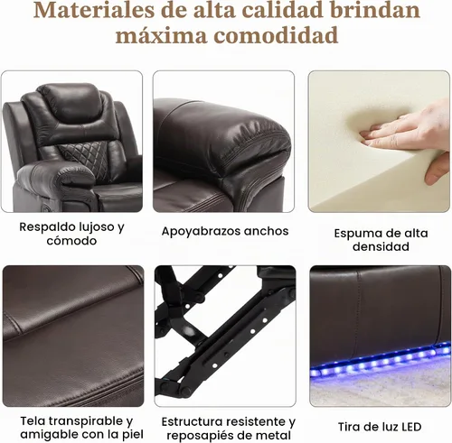 Vista 7 de Merax Asiento de cine en casa Silla reclinable manual con tira de luz LED para sala de estar, dormitorio, marrón