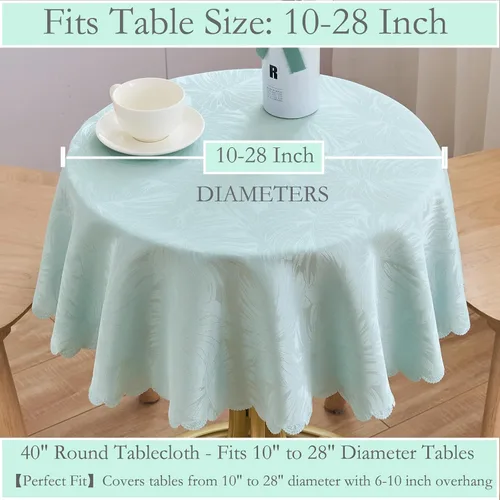 Vista 3 de Mantel Redondo Aqua Jacquard Pequeño de 40 Pulgadas, Manteles para Mesas de hasta 26" de Diámetro, Impermeable, Lavable, Sin Arrugas, Tela Suave