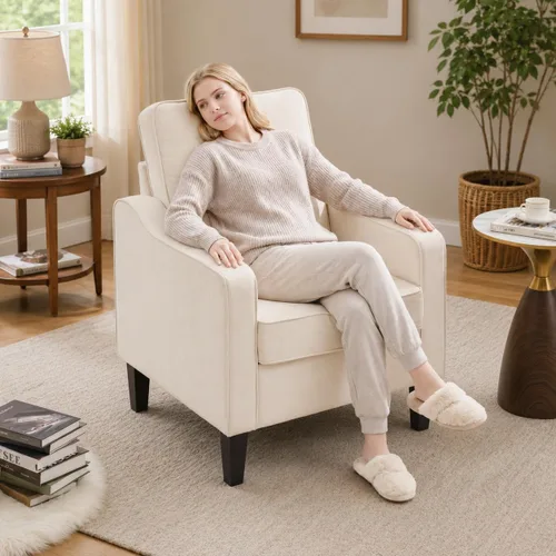 Vista 6 de Weture Silla de Acento de Estilo Moderno de Mediados del Siglo, Sillón de Lino Moderno para la Sala de Estar, Cómodas Sillas de Lectura Tapizadas