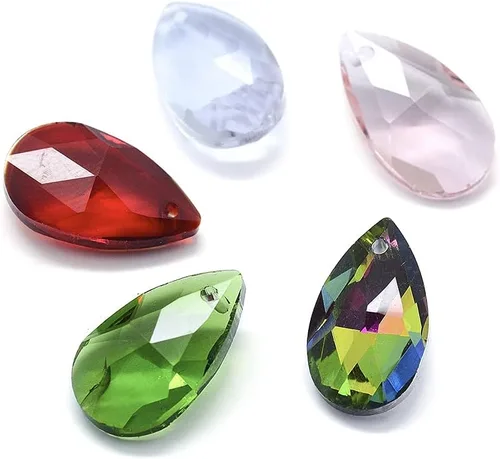 Vista 23 de Cheriswelry 48 colgantes de diamantes de imitación de resina en forma de lágrima con ajustes de latón dorado con diamantes de imitación facetados