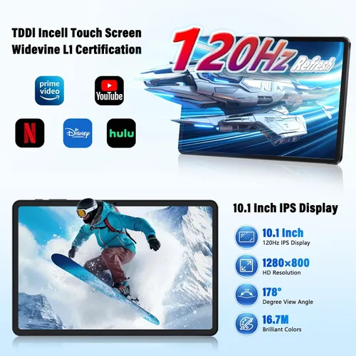 Vista 2 de Tablet Android de 10 pulgadas Tablets Android 16, Gemini AI, pantalla de 120Hz, 20GB RAM, 64GB ROM+2TB expandible, Widevine L1, 6000mAh, GPS, Face