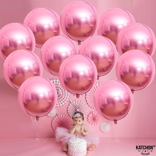Vista 5 de KatchOn, Globos de aluminio plateados y rosados, 22 pulgadas, paquete de 24 unidades, globos metálicos rosados, decoraciones de fiesta rosadas