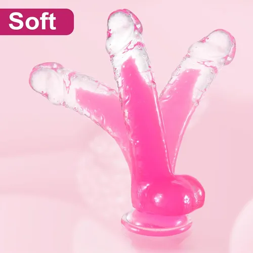 Vista 4 de Consolador rosa realista, consolador de 7.6 pulgadas que brilla en la oscuridad con ventosa fuerte, juguetes sexuales suaves para hombres, mujeres