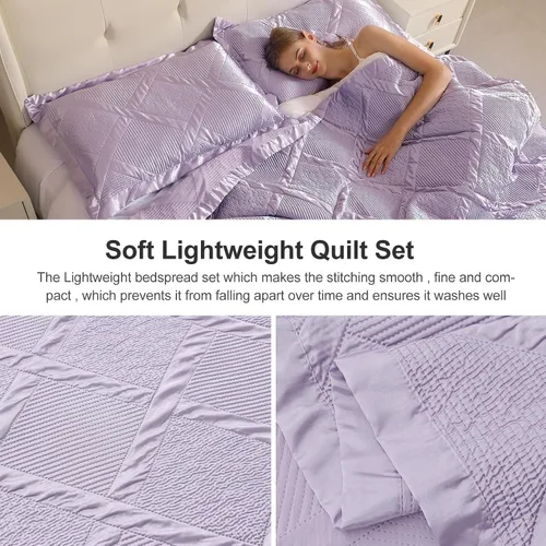Vista 4 de Juego de edredón de 3 piezas tamaño matrimonial/queen con funda de almohada, juego de colcha ligera de microfibra suave, colcha reversible