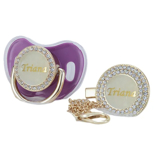 Vista 24 de Set de clip para chupete y chupete bling personalizado con cualquier nombre (Negro)