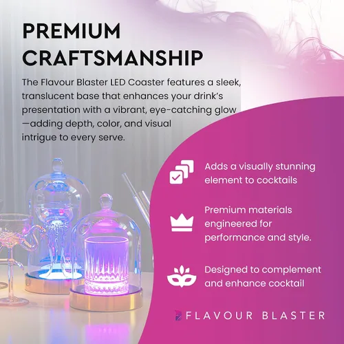 Vista 3 de Flavor Blaster - Posavasos LED multicolor Batería de más de 12 horas de duración 9 ondas de color Recargable Resistente al agua y fácil