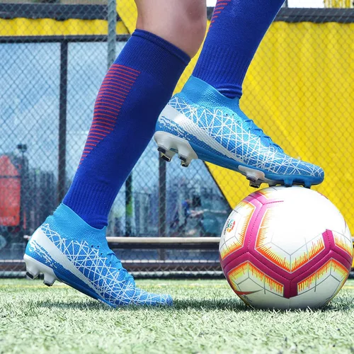 Vista 6 de lozoye Zapatos de fútbol de interior para hombre y mujer, tacos de fútbol de césped para niños grandes, botas de fútbol de tobillo alto AG FG TF