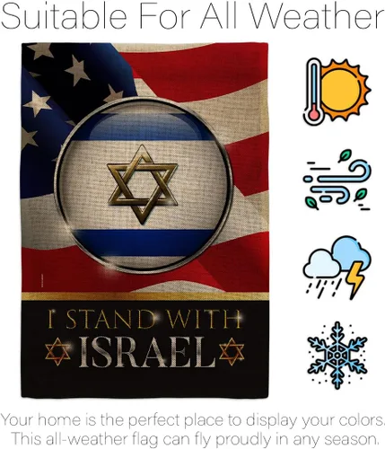 Vista 6 de Israel Flag Tapiz de arpillera con texto en inglés "I Stand with Israel" (Estoy con Israel), tapiz de arpillera de Estados Unidos, póster al aire