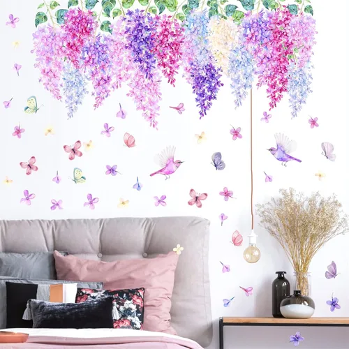 Vista 10 de Calcomanías de pared de flores moradas de acuarela, calcomanías de ventana