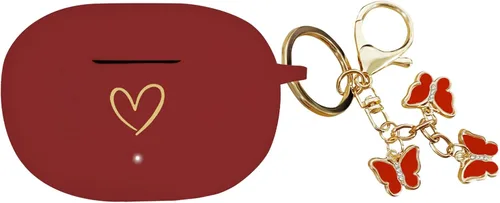 Vista 9 de Compatible con Beats Studio Buds 2021, funda de silicona suave con patrón de corazón dorado para Beats Studio Buds con bonito llavero de mariposa