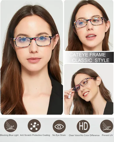 Vista 6 de Lentes de lectura elegantes para mujer, lectores con bloqueo de luz azul, anteojos para mujer, tramposos Rectangle blue light readers with