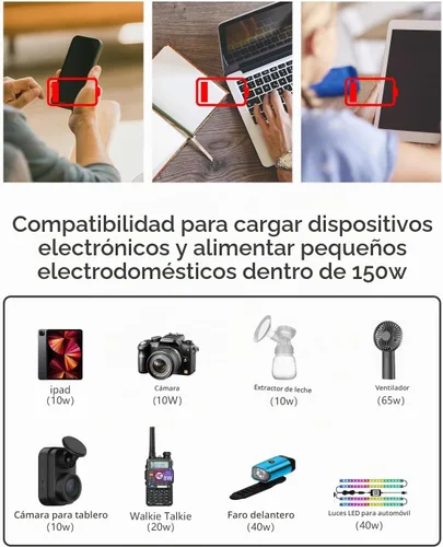 Vista 5 de Inversor de potencia para automóvil de Foval, de 12 V CC a 110 V AC, con cargador USB doble, Azul