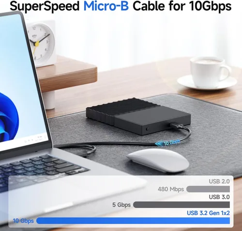 Vista 3 de Cable Matters 10Gbps Cable USB C corto a Micro USB 3.0 - 1 pie, cable de disco duro USBC, cordón Micro B a USBC, compatible con disco duro externo