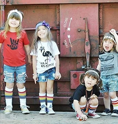 Vista 5 de Xiyadun Calcetines deportivos unisex de algodón para niños pequeños y niños pequeños (0-7 años), Arcoiris (Rainbow)