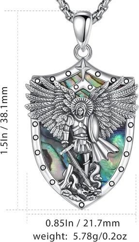 Vista 8 de AEONSLOVE Collar de San Miguel para hombres y mujeres, plata de ley 925, colgante de arcángel de San Miguel con madreperla de San Miguel collar