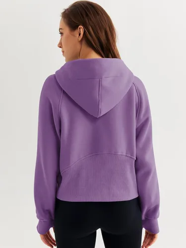 Vista 5 de WYNNQUE Sudadera corta con capucha para mujer, manga larga, forro polar, media cremallera, ropa de otoño