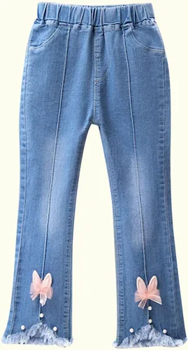 Vista 4 de Pantalones Vaqueros para niñas pequeñas, pantalones vaqueros largos de color sólido bonitos, pantalones vaqueros