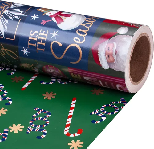 Vista 9 de RUSPEPA Reversible Christmas Wrapping Paper Roll, Mini Roll, Gingerbread Pinecone and Snowflake Design Gift Wrap for Christmas Presents, Winter