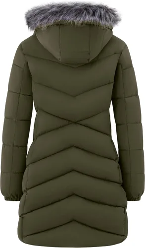Vista 4 de Wantdo - Chamarra acolchada larga para mujer, chaqueta ligera y cálida con capucha Verde militar