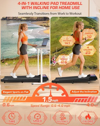 Vista 11 de Walking Pad with Incline 10% & Decline -4%, Under Desk Treadmill for Office, Portable Treadmills, Compact Treadmill for Small Space, 265lbs