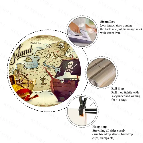 Vista 6 de KUBZT537 - Telón de fondo de fiesta pirata de 7 x 5 pies, fondo de mapa del tesoro pirata, suministros de cumpleaños para niños, decoración de baby