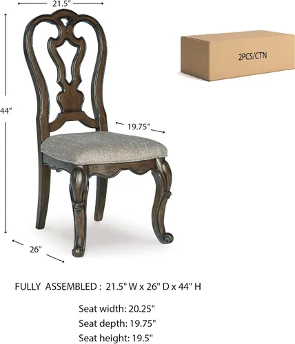 Vista 3 de Signature Design by Ashley Maylee Classic - Silla de comedor tapizada sin brazos, juego de 2, color marrón oscuro