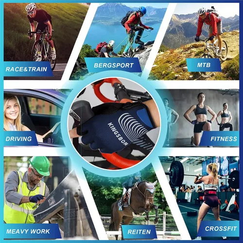 Vista 6 de KINGSBOM Guantes de ciclismo que absorben los golpes con almohadilla de gel de silicona ligera, transpirables y antideslizantes para hombres