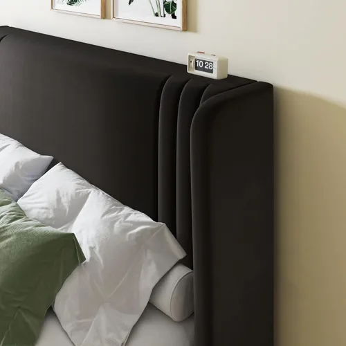 Vista 4 de Allewie Marco de Cama de Plataforma de Terciopelo Tamaño Completo con Cabecera Acolchada Vertical con Respaldo Alto, Fácil Montaje, Almacenamiento