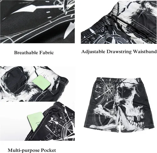 Vista 2 de Pantalones cortos de playa para hombre y niño, estilo casual, traje de baño retro, traje de baño pirata y cráneo