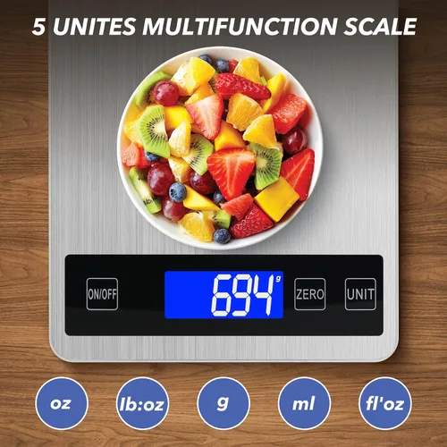 Vista 2 de Báscula digital de cocina de alimentos de 33 libras, graduación precisa de 1g/0.05 onzas, báscula de cocina con carga USB, acero inoxidable