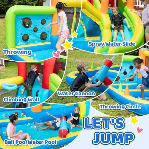 Vista 5 de Doctor Dolphin Casa inflable de rebote de agua, casa inflable para niños grandes, tobogán acuático para patio trasero, parque acuático inflable