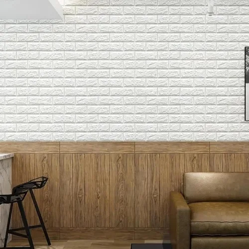 Vista 4 de 30 piezas de paneles de pared 3D para despegar y pegar, papel pintado de ladrillo blanco autoadhesivo impermeable, paneles de pared de ladrillo