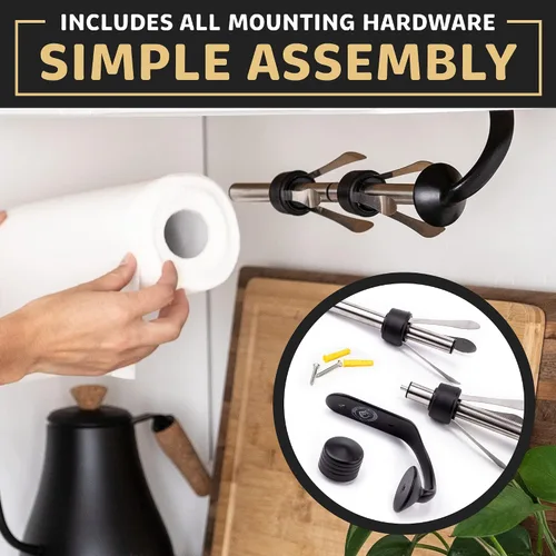 Vista 7 de Dispensador de toallas de papel con una sola mano para montar en la pared y debajo del mostrador, soporte para toallas de papel de acero inoxidable