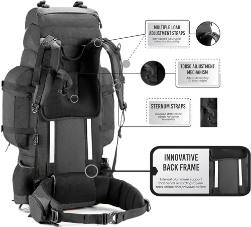 Vista 2 de Tripole Colonel Pro - Mochila con marco de metal, apertura frontal, bolsa desmontable, Negro