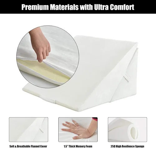 Vista 3 de KOMFOTT Almohada de cuña para cama con parte superior de espuma viscoelástica, triángulo para el cuello, reposapiernas, cojín de apoyo