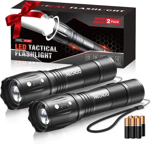 Vista 12 de RECHOO Paquete de 2 linternas LED rojas, linternas tácticas de alto lúmenes con 3 modos, linterna pequeña de bolsillo, linternas impermeables