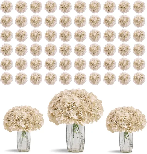 Vista 50 de Flores de hortensias artificiales rosa polvoriento, 10 cabezas de flores de seda de hortensia falsas para centros de mesa de boda, ramos de 10