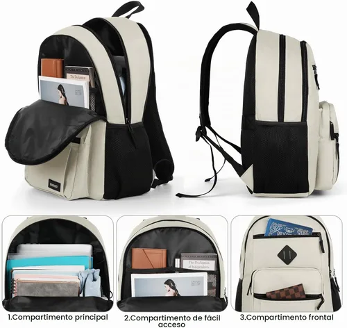 Vista 2 de BIKROD P28 - Mochila para portátil de 15.6 pulgadas, Beige, Moderno