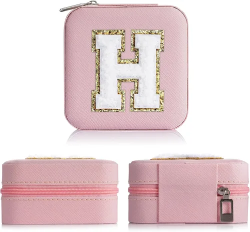 Vista 3 de Yqljew Joyero de viaje para mujeres y niñas, joyero con inicial H, joyero pequeño, joyero de viaje para mujeres, joyero de viaje, regalos de viaje