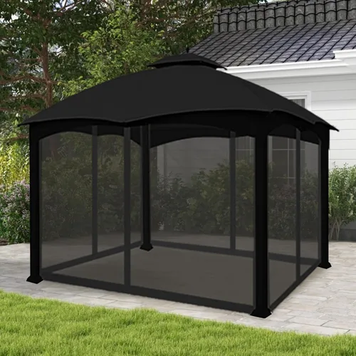 Vista 7 de EasyLee Mosquitera Universal de Repuesto para Cenador de 10' x 10', Paredes de Malla de 4 Paneles para Patio con Cremalleras (Negro)